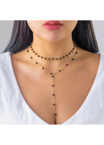 Стильне багатошарове кольє-краватка, ланцюжок із чорними кульками, намисто "Rumba" China (367838037)