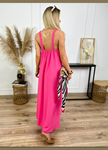 Малиновое длинное летнее платье из креп жатки No Brand