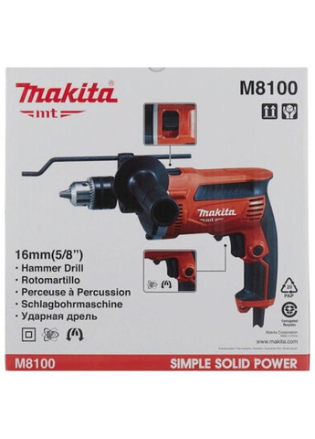 Дриль ударний M8100 MT (710Вт, 13мм) з ключовим патроном (4324) Makita (263434044)