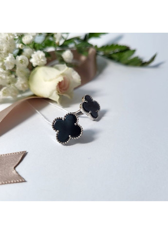 Срібні сережки Конюшина із керамікою чорного кольору срібло 925 проби родоване 82894ч 4.51г Nobrand (370438598)