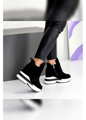 жіночі чорні еко замшеві на танкетці з хутром на блискавці Veagia Снікерси чорні зими (363134289)