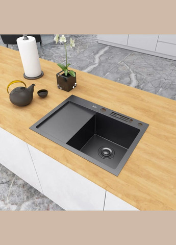 Черная кухонная мойка накладная с левым крылом 1.5 мм NB-6045(L) Nett (336937141)