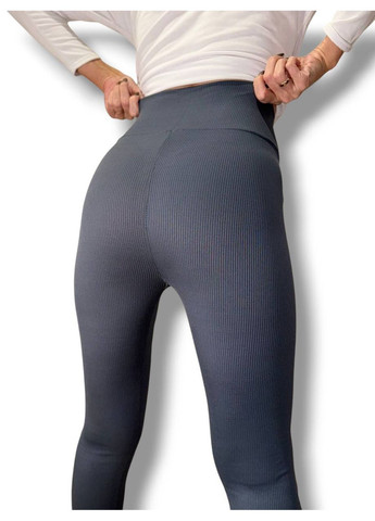 Женские лосины эластичные в рубчик с высоким широким поясом без утепления демисезон 99-101см черные No Brand (318450632)