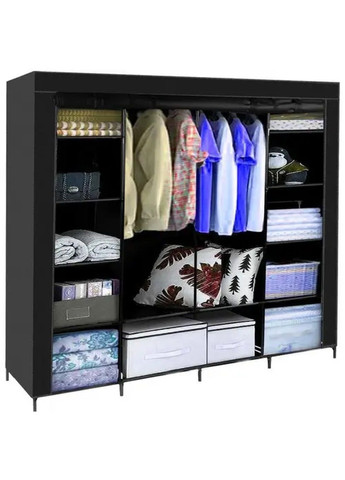 Раскладной мобильный текстильный тканевый шкаф с полками штангами для подвешивания XXL 170х170х42 см (478446-Prob) Черный Unbranded (306553423)