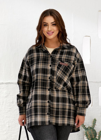 Черная повседневный, кэжуал рубашка в клетку No Brand с длинным рукавом