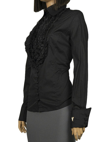 Черная демисезонная женская блуза с жабо fv-006233 черный Lowett