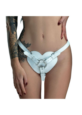 Трусики Сердце для страпона из натуральной кожи Feral Feelings - Hearts Strap-on Belt White No Brand (303896965)