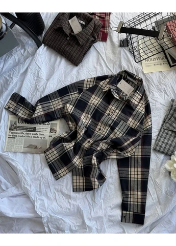 Синяя спортивная, повседневный, кэжуал рубашка в клетку No Brand с коротким рукавом