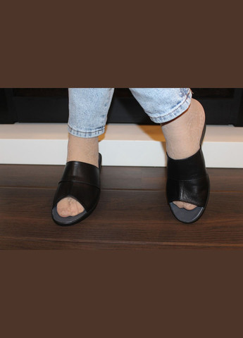 Черные шлепанцы сабо женские черного цвета натуральная кожа Shtayer