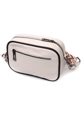 Жіноча кроссбоді через плече на одне відділення із натуральної шкіри біла 22383 Vintage (329196680)