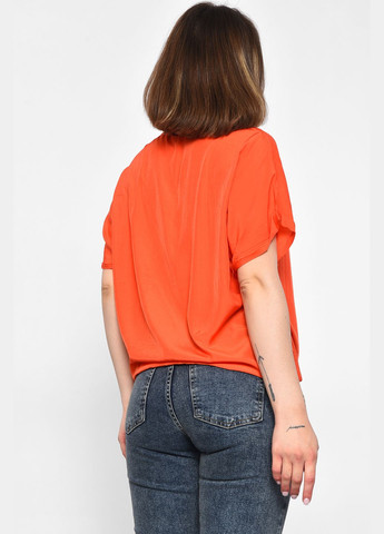 Оранжевая блуза женская полубатальная с коротким рукавом оранжевого цвета с баской Let's Shop