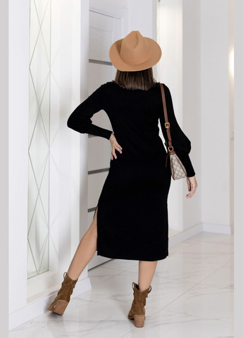 Чорна елегантна ангорова сукня міді з розрізом Fashion Girl