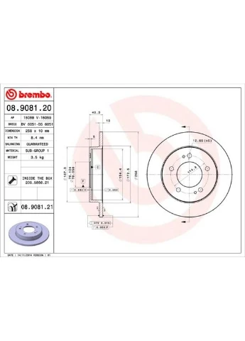 Гальмівний диск 08.9081.20 Brembo (390285348)