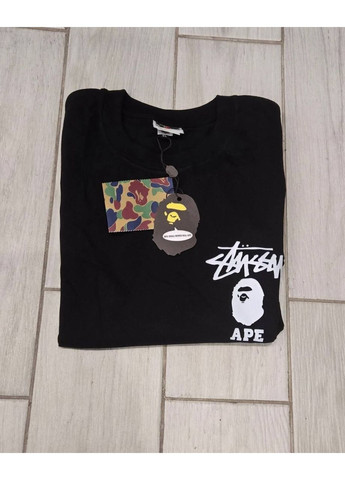 Чорна футболка чорна з красивим заднім принтом "балаклава" в стилі stussy bape No Brand