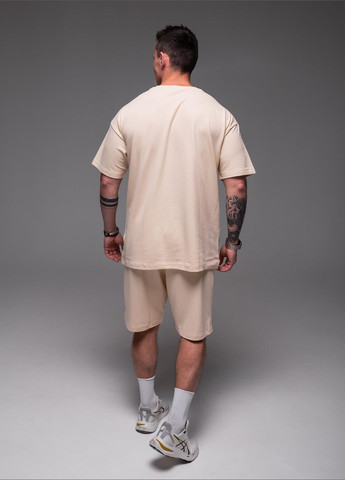 Світло-бежевий літній костюм чоловічий літній футболка шортиoversize з шортами No Brand