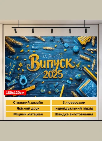 Баннер для фотозоны "Выпуск 2025" | 1.8×1.2 м | Школьный фон для выпускного №41310 Vinylpex (360979441)