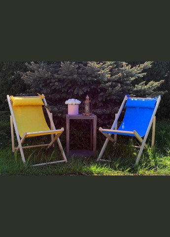 Раскладное деревянное кресло шезлонг с тканью, для дачи, пляжа. Кресла садовые террасные. Сине-желтый No Brand (316257274)