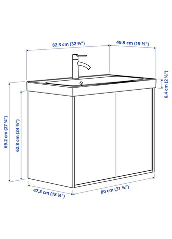 Шкаф мойочный с дверцей/мойкой/кранчиком ИКЕА HAVBÄCK/ORRSJÖN 82х49х69 см (s29521194) IKEA (294908489)