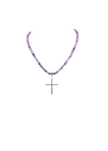 Эксклюзивные бусы Крест, Аметист, серебро Fursa fashion (322316022)