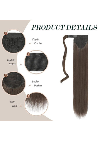 Накладной хвост FESHFEN 60 см каштановый, искусственные прямые коричневые волосы на клипсе, цвет 6/10H# шиньон No Brand (342113112)