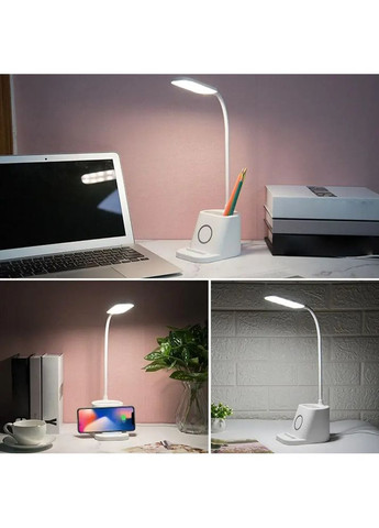 Рожева Акумуляторна настільна LED лампа Bionic Desk Lamp c USB виходом, органайзером та підставкою для смартфона Digital (363833520)
