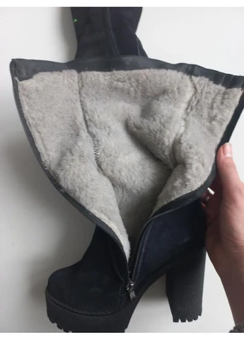 Зимние сапоги женские черные замш No Brand