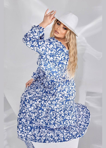 Синее кэжуал женское платье софт No Brand с цветочным принтом