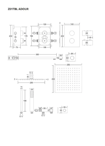 Душевая система ADOUR BLACK с термостатом + BOX скрытого монтажа Corsan (392430937)