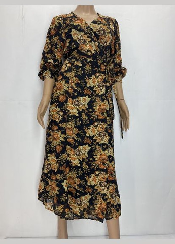 Черное кэжуал платье на запах Indiska с цветочным принтом