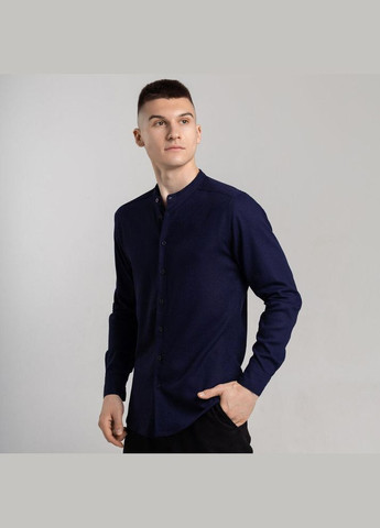 Чоловіча однотонна сорочка з довгим рукавом темно-синя No Brand (341084698)