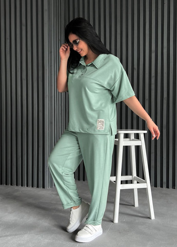 Жіночий легкий однотонний костюм з футболкою поло трикотаж двонитка Modena (292314838)