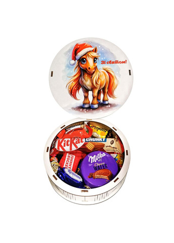 Подарунок №42/7 “Солодка зима Поні ” 245г (15х15х5см, у дерев'яній коробці) Унікальна цукерка (372656199)