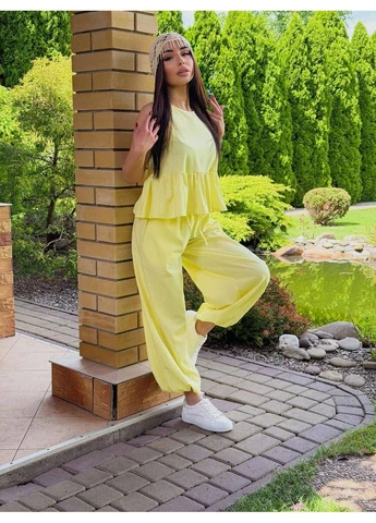 Костюм жiночий вiльний топ+штани жовтого кольору 38480 Fashion (396254211)