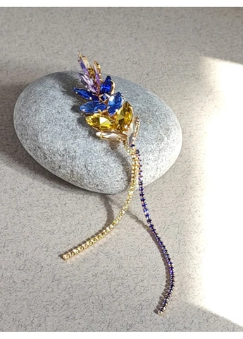Брошь Колосок, патриотическая с желто-синими стразами Fashion Jewelry (386515574)