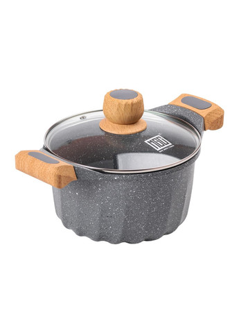 Алюминиевая кастрюля объемом 3 литра с крышкой Ø 20 см Мрамор с антипригарным покрытием серый HP-4-432G (A-033083) MGC (341307458)