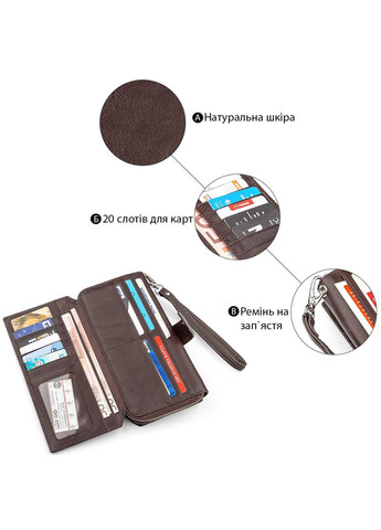 Гаманець жіночий багатофункціональний на кнопці для карт та прав шкіра коричневий (sku_18457) No Brand (328218449)