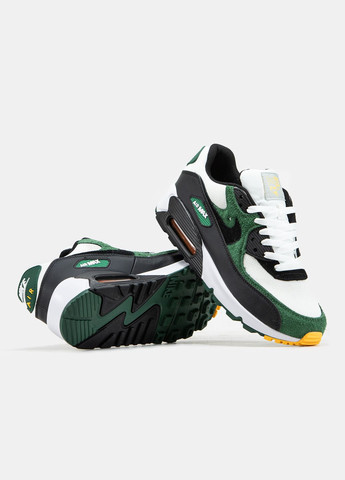 Белые демисезонные кроссовки мужские nike air max 90 white green black | найк аир макс 90 белые зеленые черные No Brand
