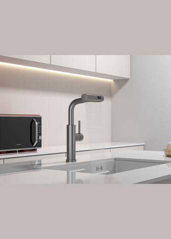 Змішувач на кухню водоспад із висувною лійкою графіт LGr-35 Nett (337718076)