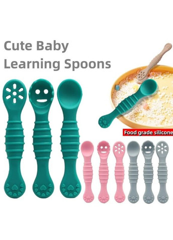 Набор детских силиконовых столовых приборов, для обучения приема пищи для детей от 6 мес., Зеленый No Brand (302392517)