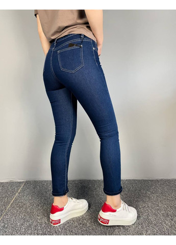 Жіночі джинси приталені вузькі із високою посадкою талією сині GG10006 No Brand - (355479272)