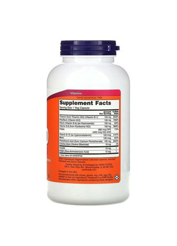 Витамины группы В-100 для нервной системы B-Vitamins 250 капс Now Foods (357343201)