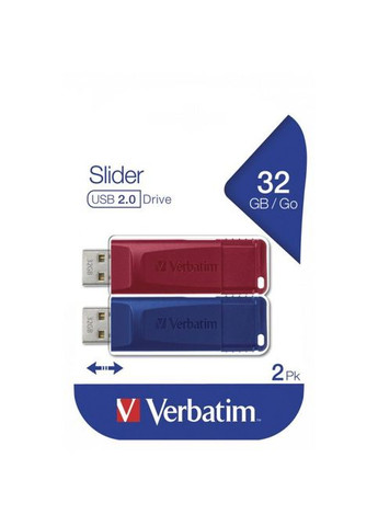 USB флеш накопичувач 2x32GB Store'n'Go Slider Red/Blue USB 2.0 (49327) Verbatim 2x32GB Store'n'Go Slider Red/Blue USB 2.0 (268140640)