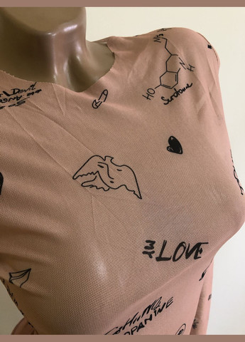 Cетчатый комбидрес боди с принтом тату Honey Fashion Accessories S/M бежевый (10-116) No Brand (311222819)