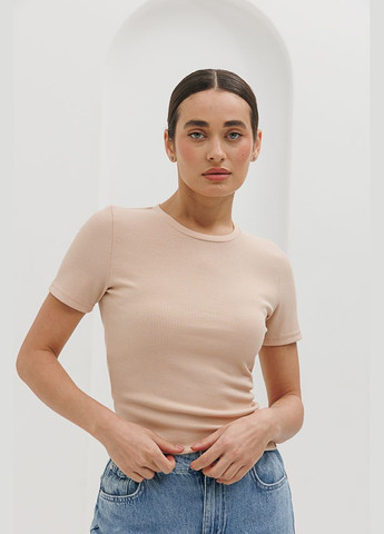 Жіноча футболка в рубчик бежевого кольору Arjen - (289756743)