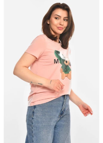 Футболка жіноча рожевого кольору з принтом Let's Shop - (389369714)