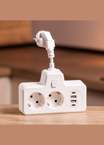 Мережевий фільтр на 2 євро розетки з 2 USB та 2 Type-C білий HP-5-17 Yiwu (371479241)