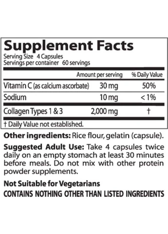 Комплекс для шкіри, волосся, нігтів Collagen Types 1&3 500 mg 240 Caps Doctor's Best (301862149)