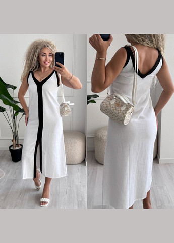 Белое платье сарафан лен с размером впереди. No Brand