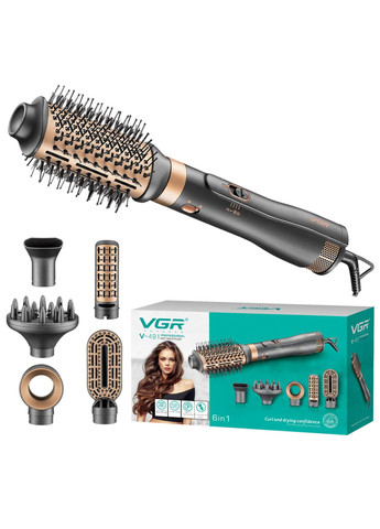 Многофункциональный стайлер для сушки и укладки волос 6в1 V491 фен щетка с 6 насадками VGR (338626506)