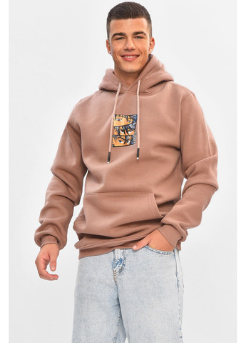 М'ятний худі чоловіче на флісі кольору мокко з принтом Let's Shop малюнок без декору (356454636)